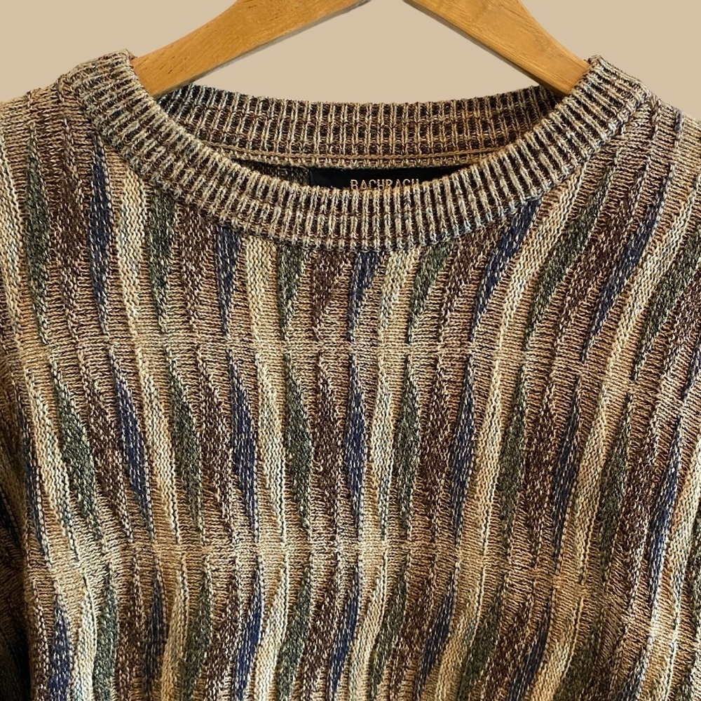 Vintage Bachrach Coogi Style Knit Textured Print Crewneck Sweater - Picture 3 of 8